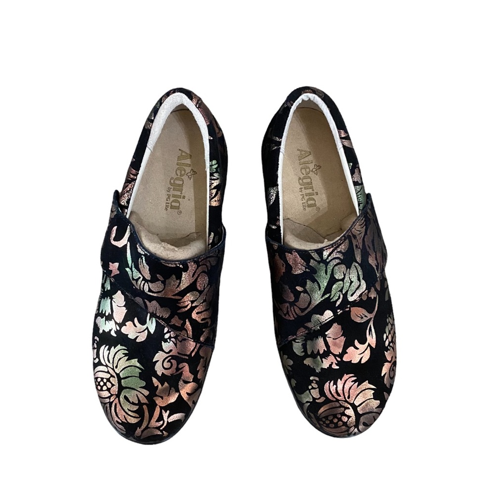 Alegria Lauryn Regal Gold Copper Floral Print Clog Shoes Back